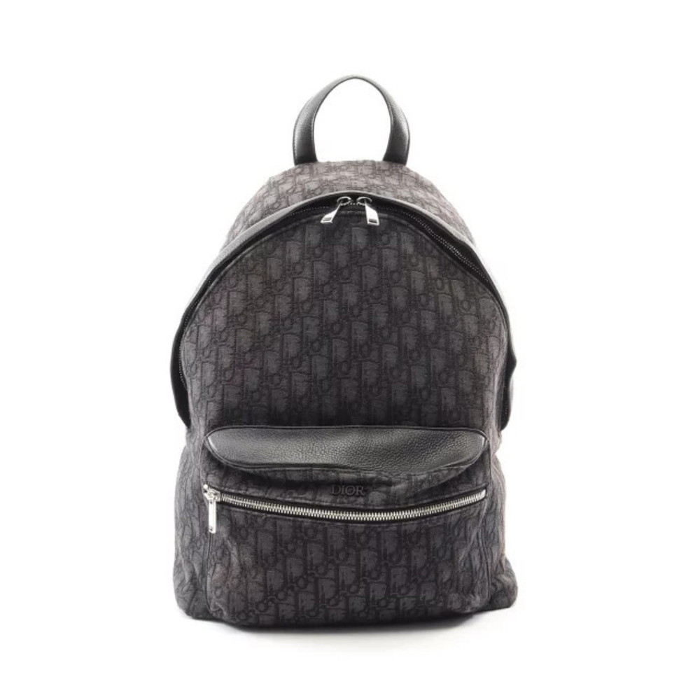Christian Dior Oblique Jacquard Backpack Canvas Leather Black